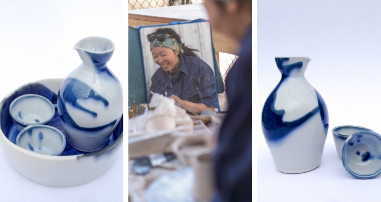 Photo: Tian, sake tray, 2 cups, and jug.